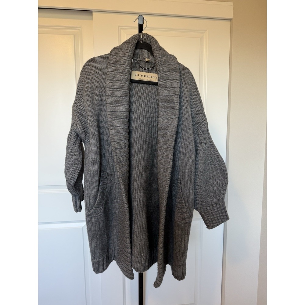 Burberry London Cardigan‎ Gray Wool Cashmere Blend Chunky Size M Auth Oversized